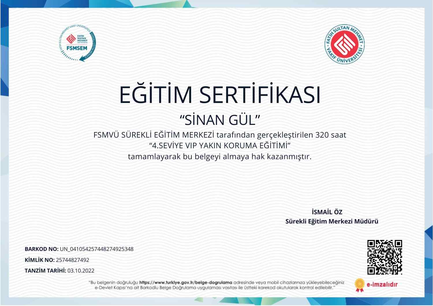 SEVİYE 4. YAKIN KORUMA EĞİTİMİ