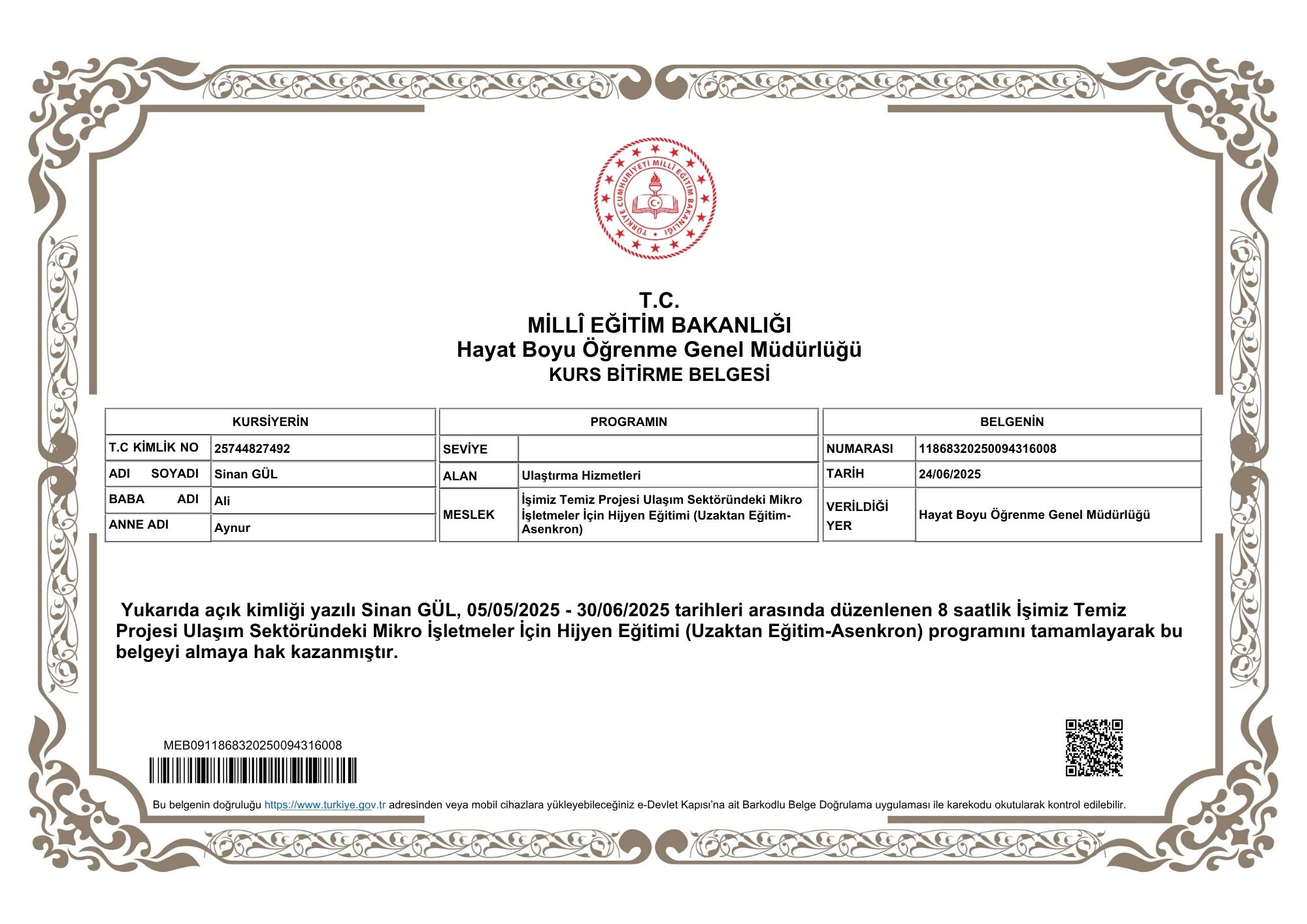 ULAŞIM HİZMETLERİ HİJYEN BELGESİ
