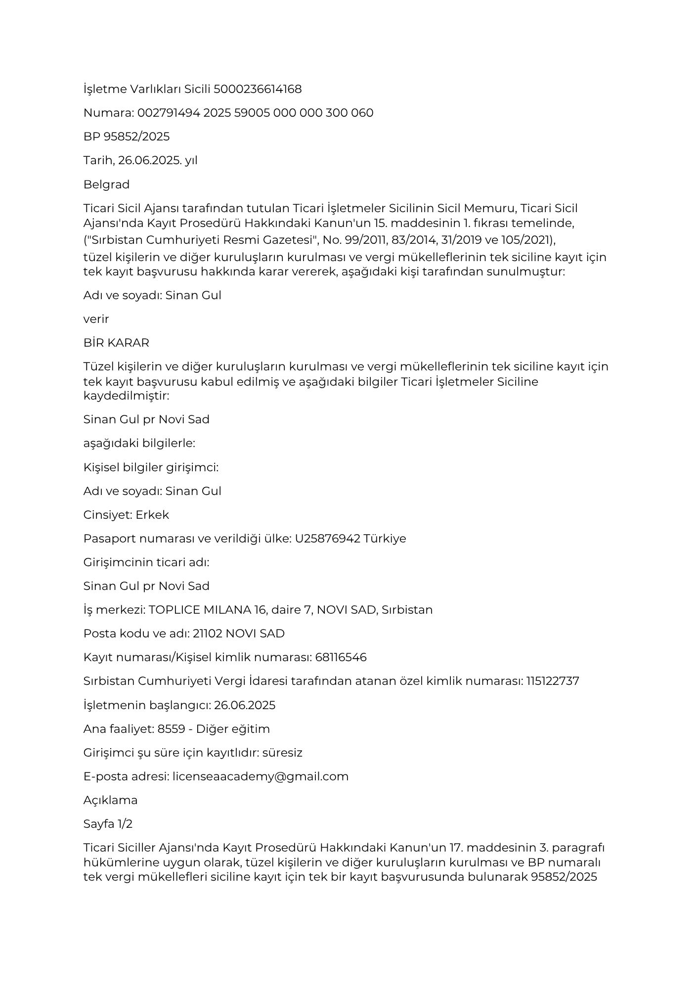 SIRBİSTAN ŞİRKET KURULUŞUMUZ