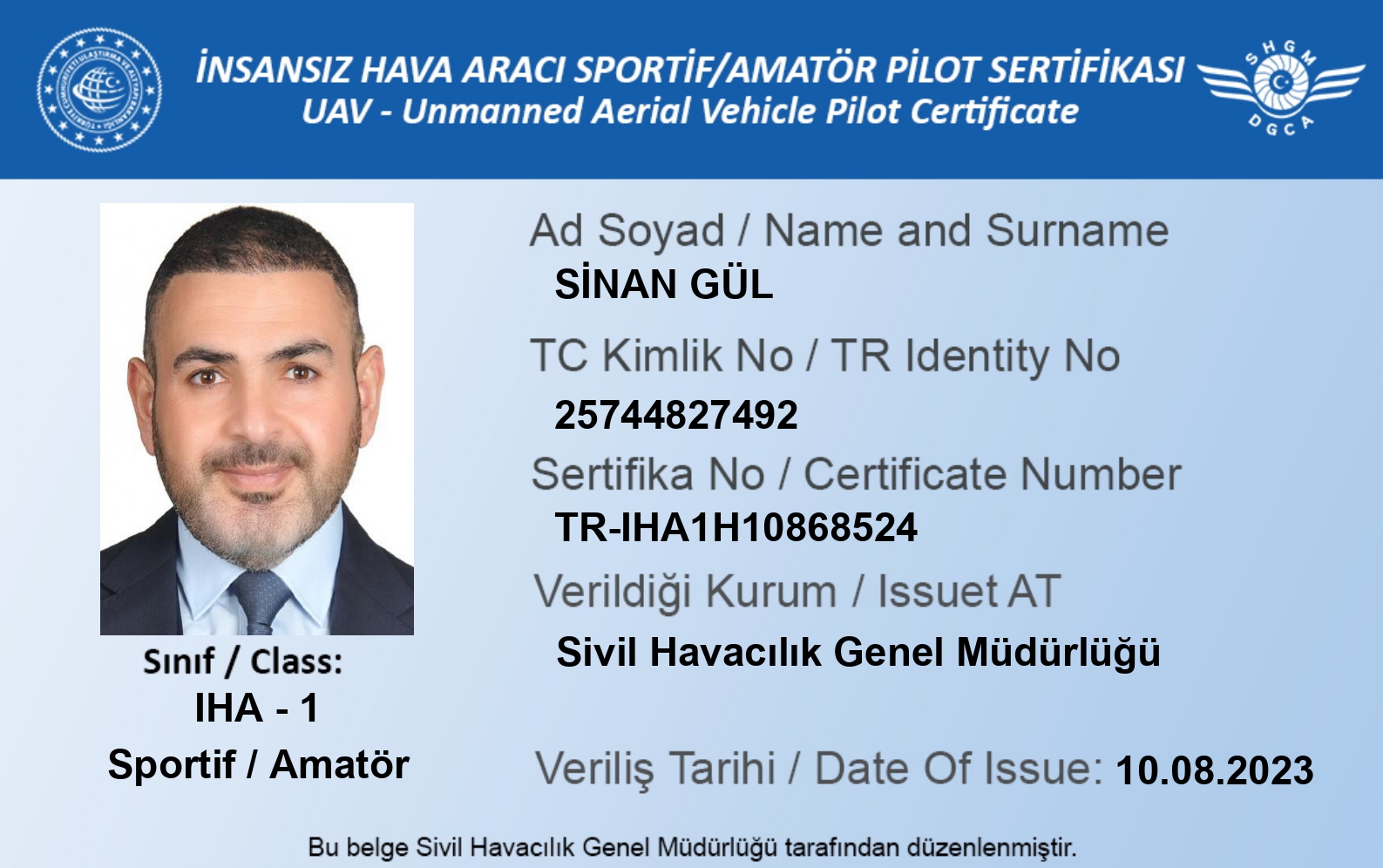 İHA -1 PİLOTLUK BELGESİ